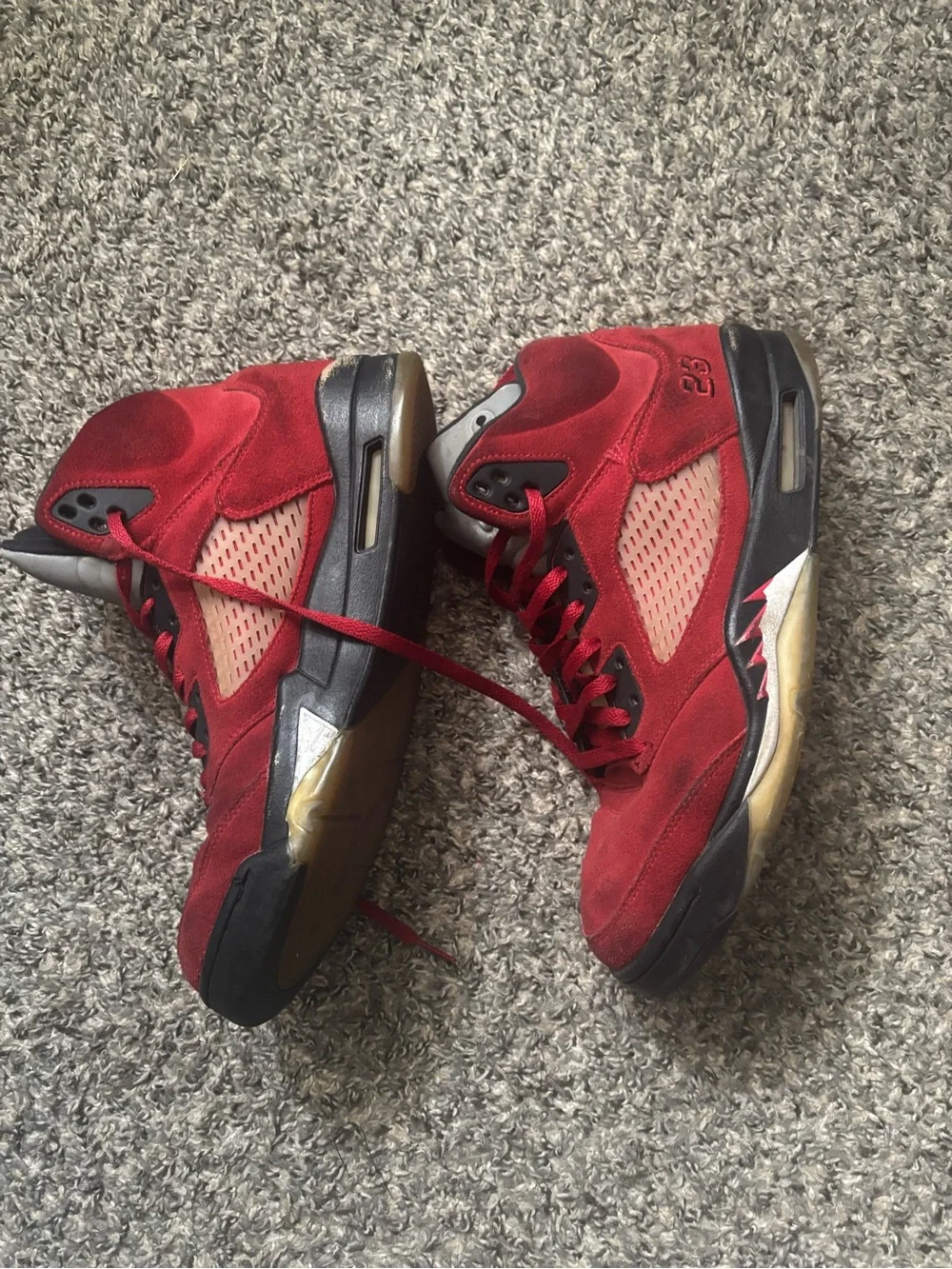 Jordan Red and Black Suede High-Top Sneakers